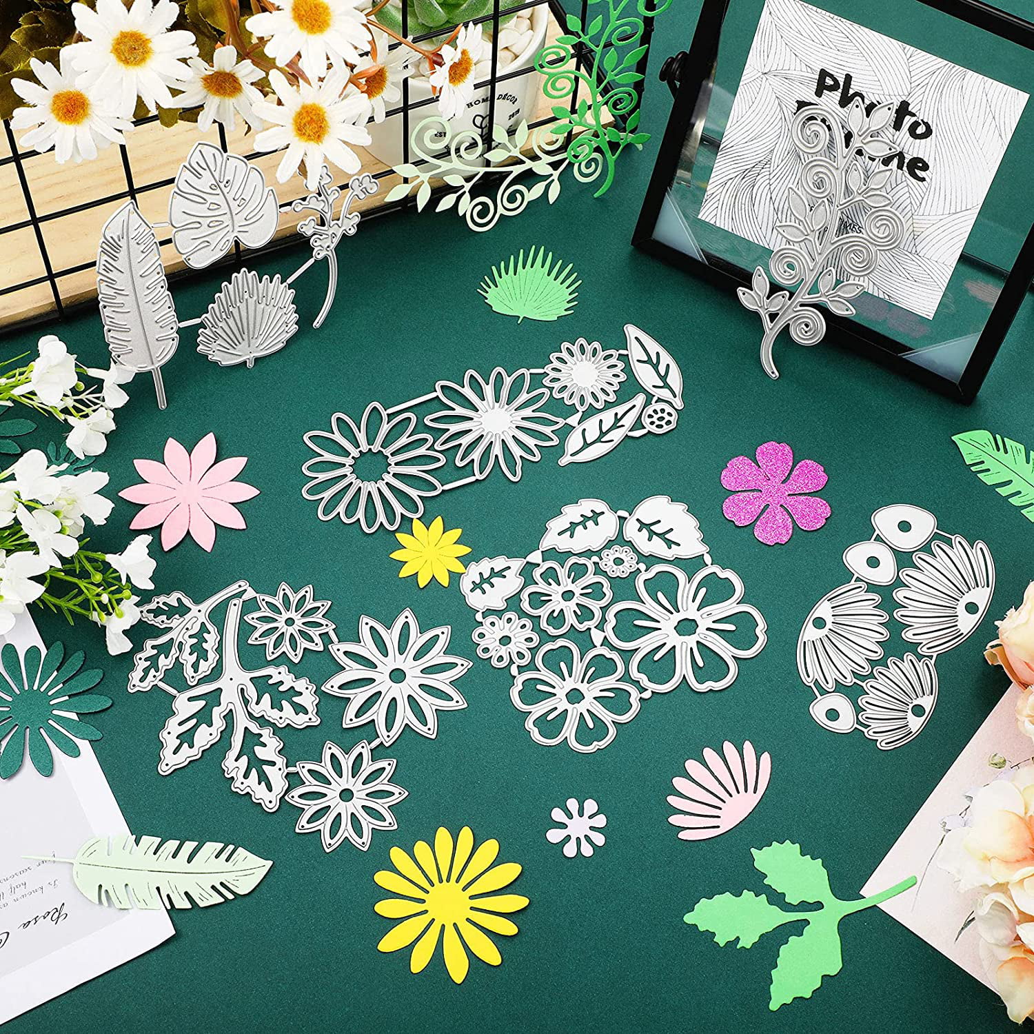 12 Pieces Dies Cutting for Flowers Die Cuts for Card Making Metal Leaves Cutting Dies Embossing Stencil for DIY Paper Crafts Scrapbook Album Cards 