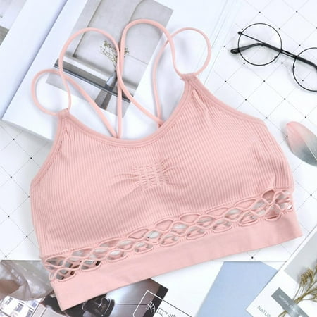 

Spring And Summer New Cross Beauty Back Wrapped Chest Sexy Thread Hollow Yoga Micro-Collar Underwear Without Steel Ring Comfortable Tube Top Sexy Women Hollow Seamless Fitness Bra Padded Compression