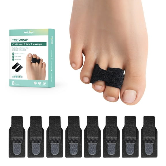 Welnove Hammer Toe Straightener, 8 Pack Broken Toe Wraps,Hammer Toe Corrector for Women,Toe Splints for Crooked Toes,Size L,Black