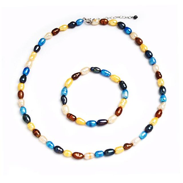 Ensemble de Collier de Perles d'Eau Douce Véritable -