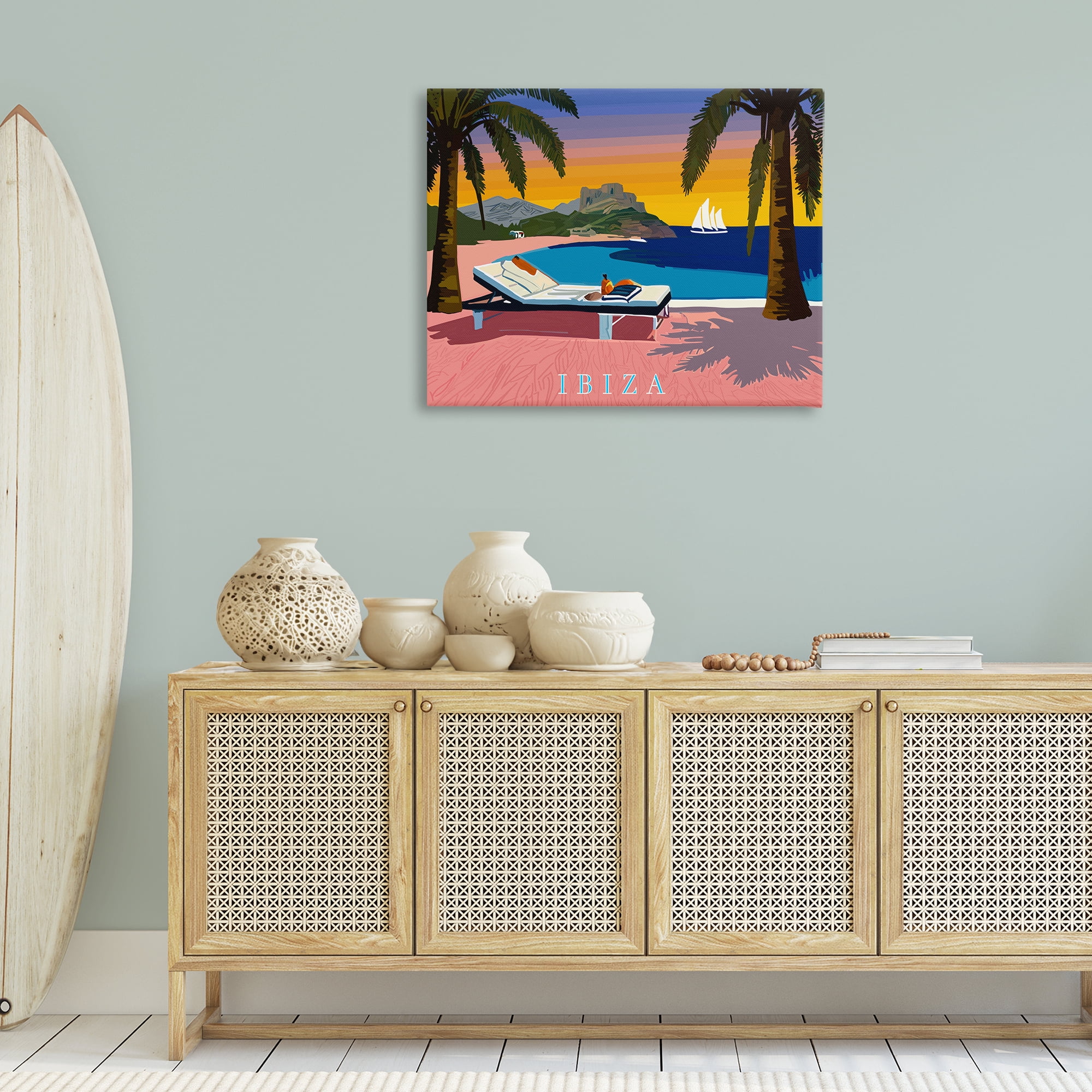 Stupell Industries Ibiza Tropical Beach View Cities & Countries Painting Wrapped Canvas Art Print Wall Art, 40 x 30