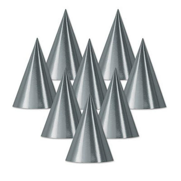 Beistle 66002-S Foil Cone Hat- Silver - Pack Of 48