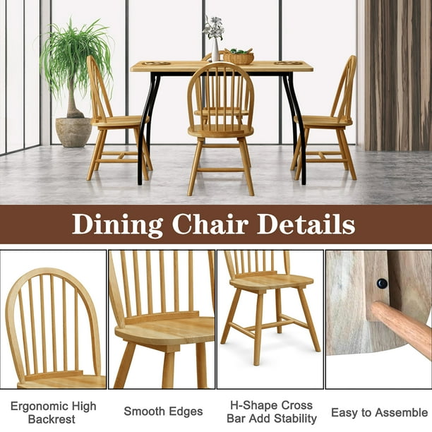Costway Set of 4 Vintage Windsor Dining Side Chair with Curved