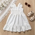 thumbnail image 4 of CUZIBR Toddler Baby Girls Sleeveless Bow Strap Dress Solid Color Square Collar Sleeveless Ruffled Tiered Party A-Line Dresses Summer Breathable Fashionable Swing Boho Beach Sundress,White,4-5 Years, 4 of 6