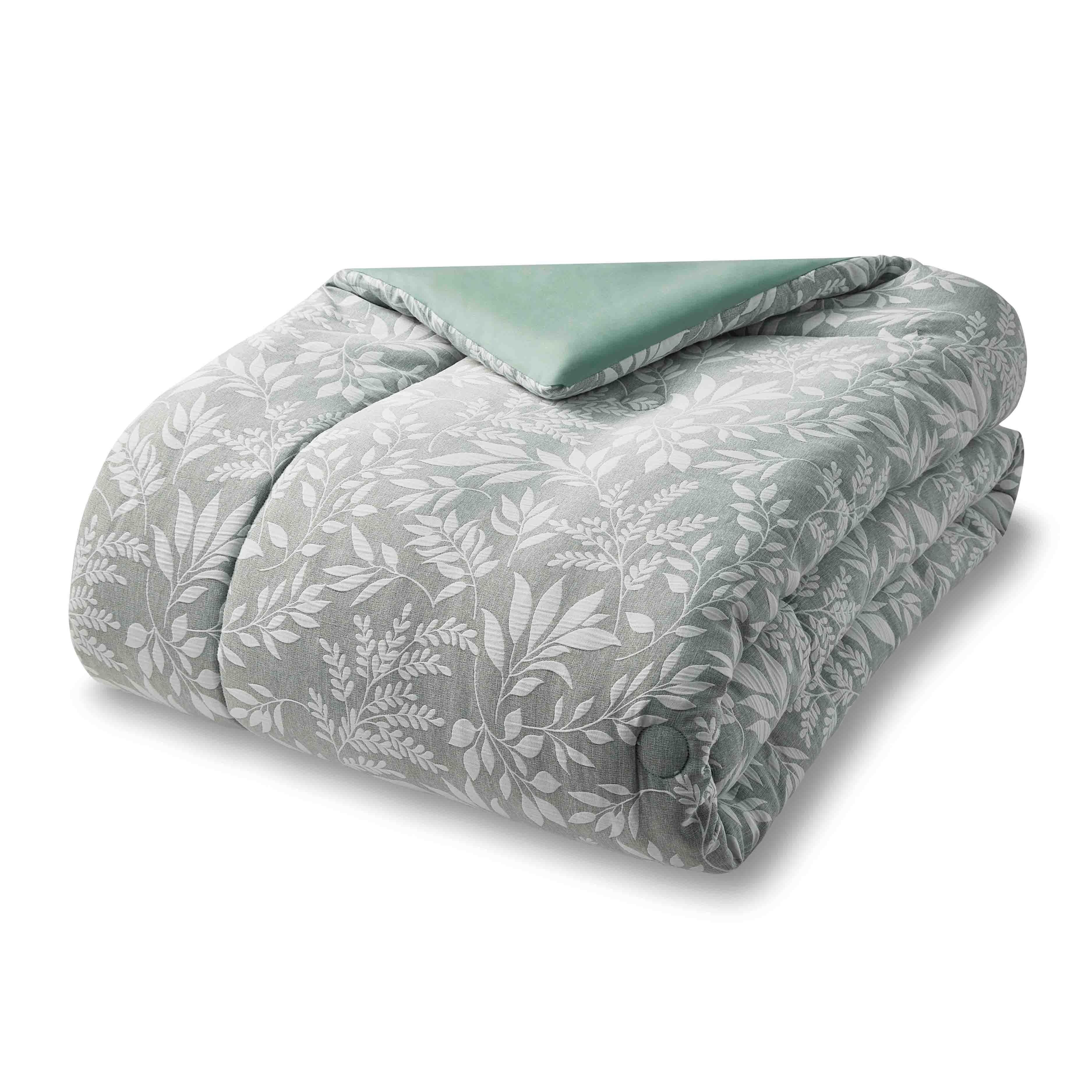 Mainstays 5-Piece Jacquard Comforter Set with Decor Pillow and Throw Sage Green Floral Bedding Set, King