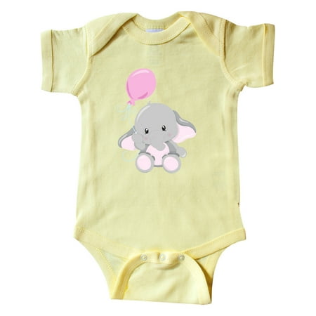

Inktastic Cute Elephant Holding Pink Balloon Gray Elephant Gift Baby Boy or Baby Girl Bodysuit