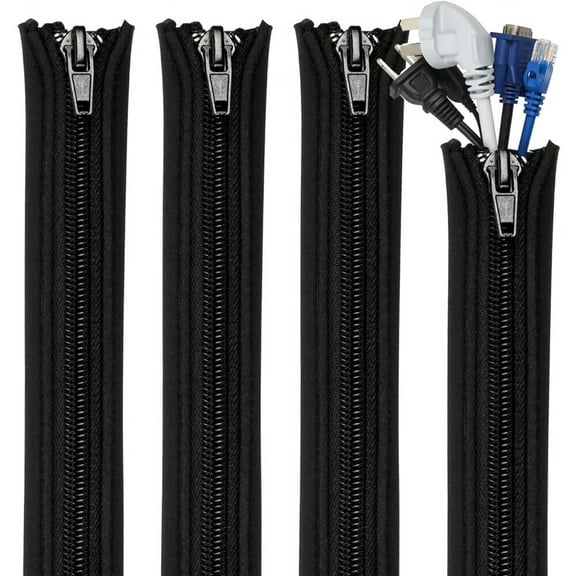 4 Pack Cable Management Sleeves,Cord Organizer Sleeve with Zipper,Wire Wrap Covers,Cable Organizer Sleeves for TV,Computer,Office,19.5" Per Sleeve