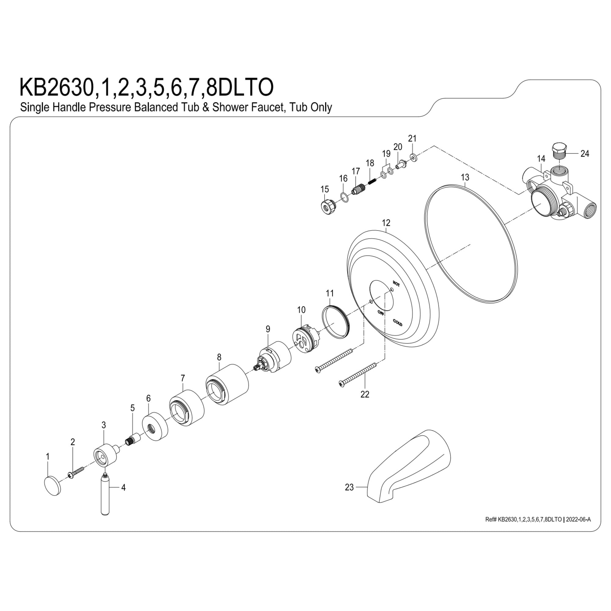 Kingston Brass KB2630DLTO Concord Single-Handle Pressure Balanced Tub Faucet in Matte Black