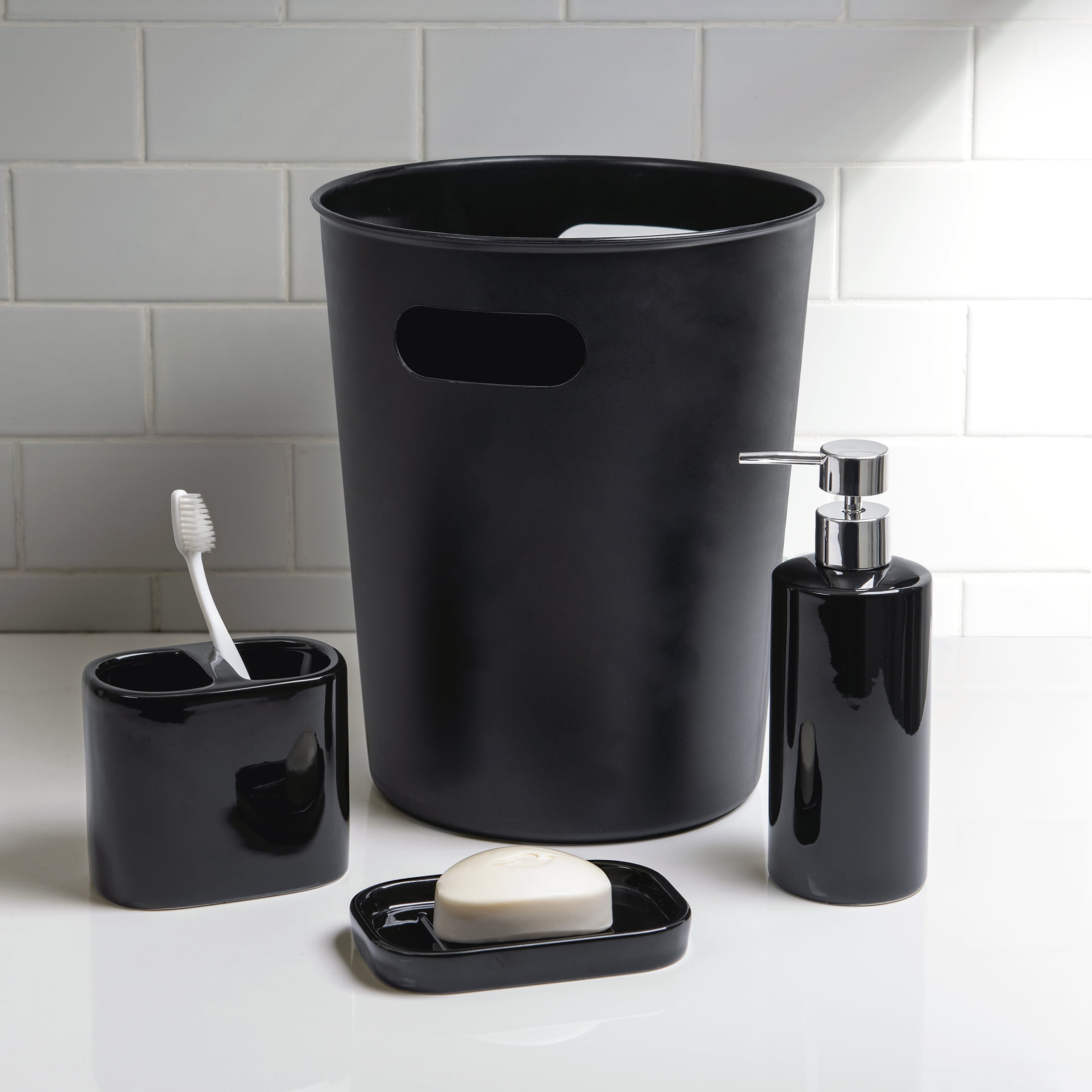 Mainstays Liquid Soap Pump with Sponge Caddy Gray Ceramic
