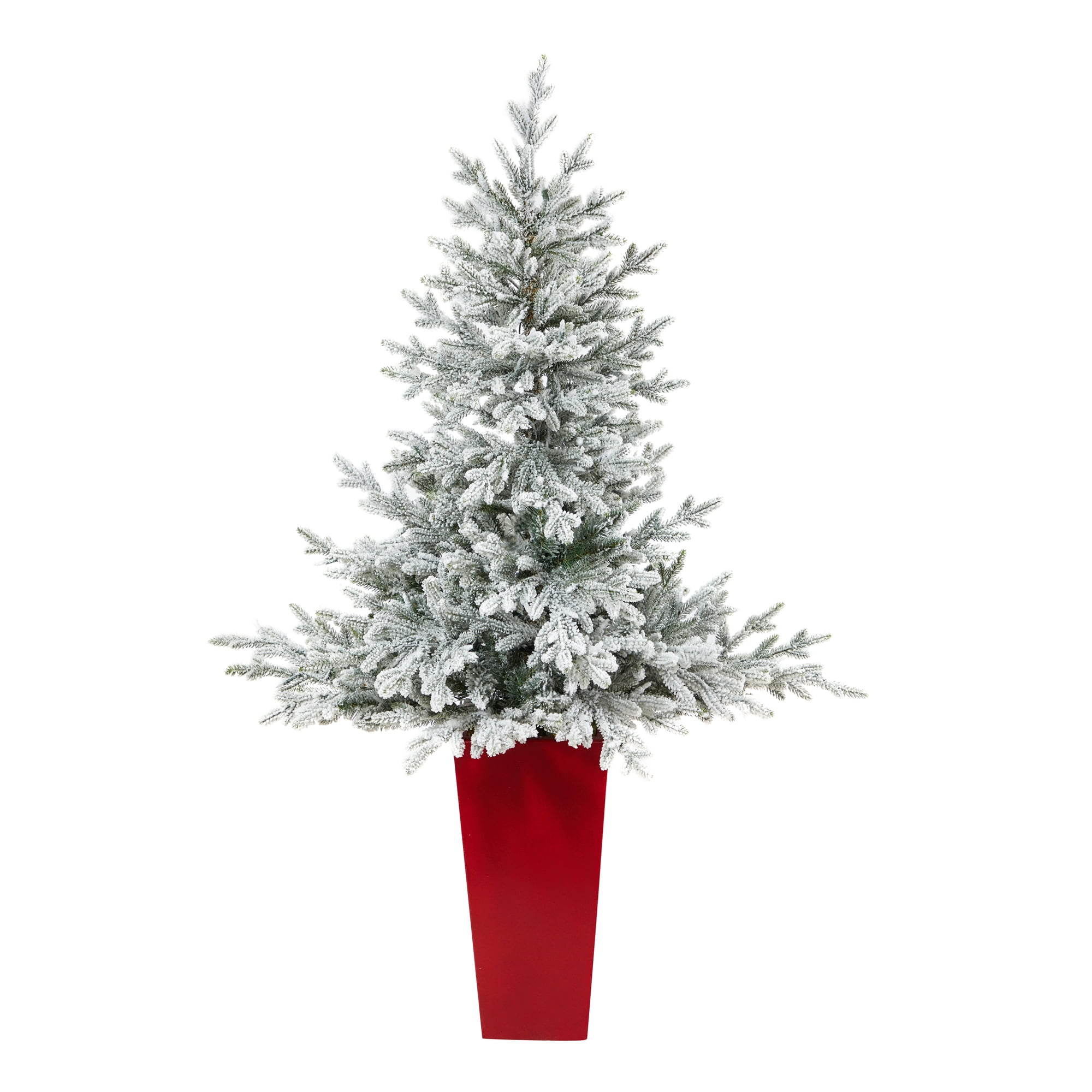 Nearly Natural 57" Flocked Fraser Fir Artificial Christmas Tree, Prelit with 300 Warm White Lights
