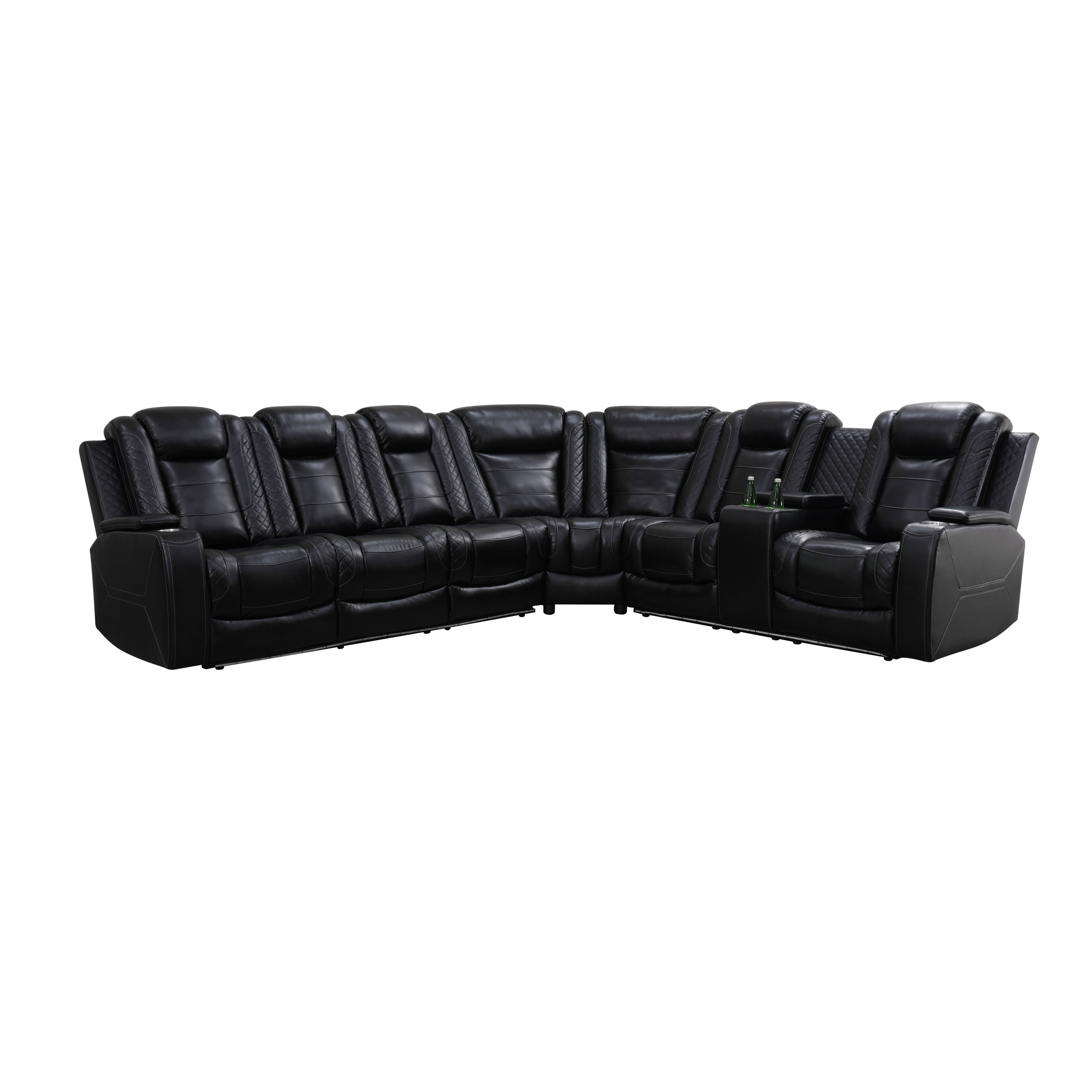 MAYEERTY 6-Seater Sectional Recliner Sofa Set, Leather Reclining Couch with Wireless Charging, LED & Storage for Living Room, Home Theater