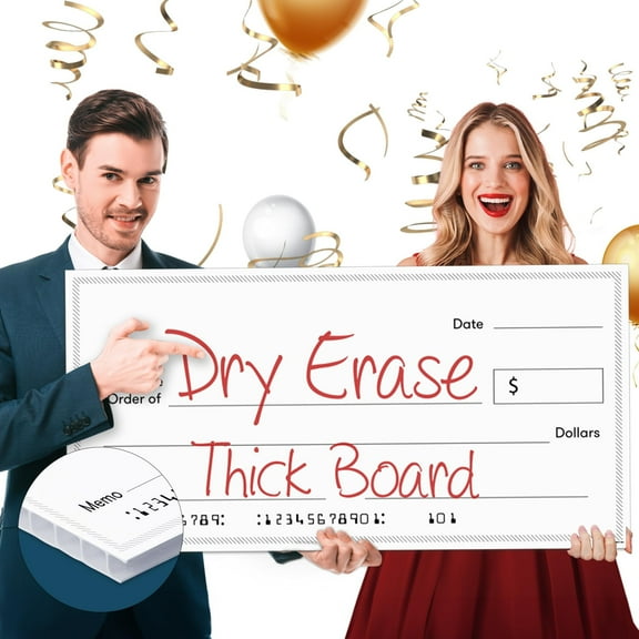 Giant Dry Erase Check 16" x 32" - Reusable Blank Check for Fundraisers and Events