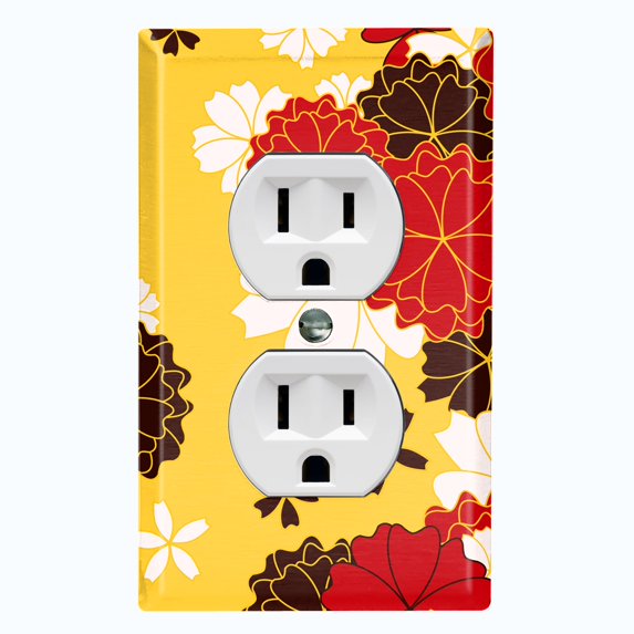 Metal Light Switch Plate Cover Japanese Flower Pattern Yellow Wallpaper FLW044