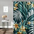 thumbnail image 2 of Orinice Navy blue bathroom shower curtain, fashionable exotic floral bird paradise, 60x72, 2 of 7