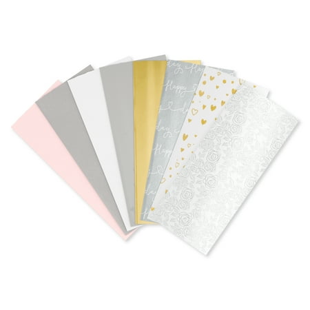 American Greetings 125 Sheet 20 in. x 20 in. Bulk Multicolor and Floral Tissue Paper for Gift Bags Wedding Bridal Shower Anniversary and Engagement (Pink White Gold & Silver)