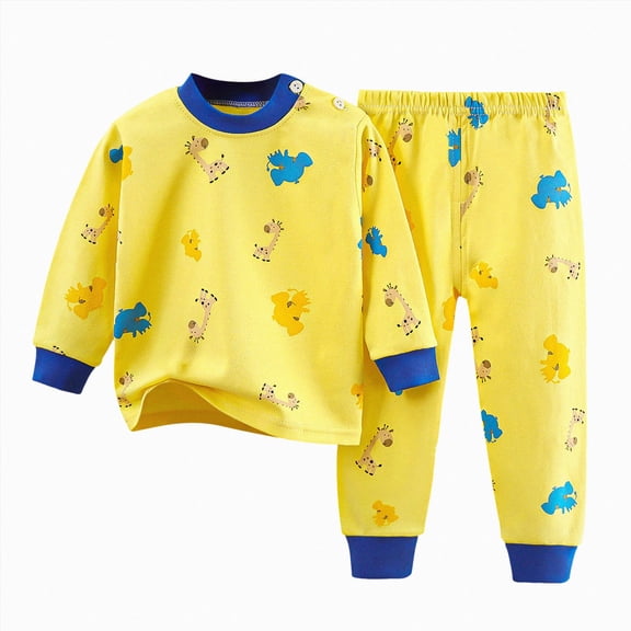 NLOMOCT Pjs for Baby Girls Baby Clothes Boy Cute Pattern Soft Long Sleeve Tops and Pants Lounge Set Matching Pjs for Girls,Yellow,3-6 Months