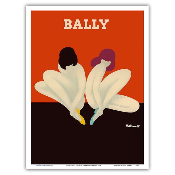 Bally Shoes - Lotus - Women Sitting Together - Vintage Advertising Poster by Bernard Villemot c.1974 - Master Art Print (Unframed) 9in x 12in