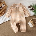 thumbnail image 2 of BOBOGOJP Newborn Baby Boy Girl Gingham Footed Romper Peter Pan Collar Infant Long Sleeve Zipper Jumpsuit Coming Home Outfit Khaki for Size Newborn, 2 of 5
