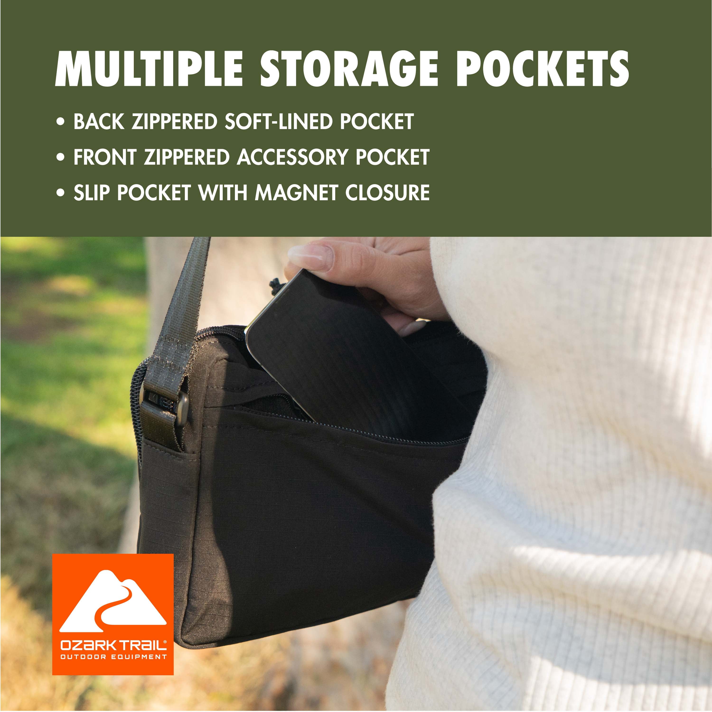 Ozark Trail Unisex Double Pocket Polyester Fanny Pack, Black