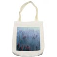 thumbnail image 1 of Mystic Tote Bag, Aerial of Mystic Mountain Landscape with Autumn Trees in the Mist Wilderness Image, Cloth Linen Reusable Bag for Shopping Books Beach and More, 16.5" X 14", Cream, by Ambesonne, 1 of 2