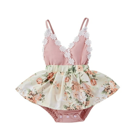 

Girls Bodysuits Lace Suspender Floral Printed Backless Baby Clothes Kids Children Loose Fashion Outwear Leisure Spring Summer Rompers Jumpsuits