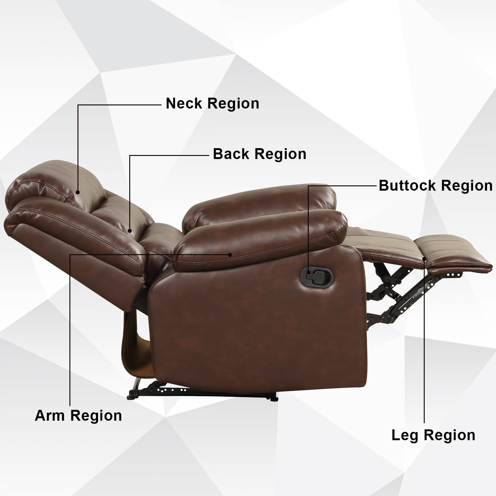 Bonzy Home Recliner Comfortable Arms and Back Faux Leather Single Reclining Chair Sofa for Living Room Bedroom, Coffee