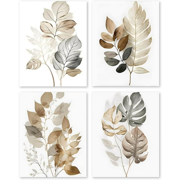 Botanical Wall Art Canvas Prints,Neutral Leaf Art Poster,Modern Gallery Wall Art,Living Room Aesthetics Wall Decor,Set of 4(8 * 10inch,Unframed).
