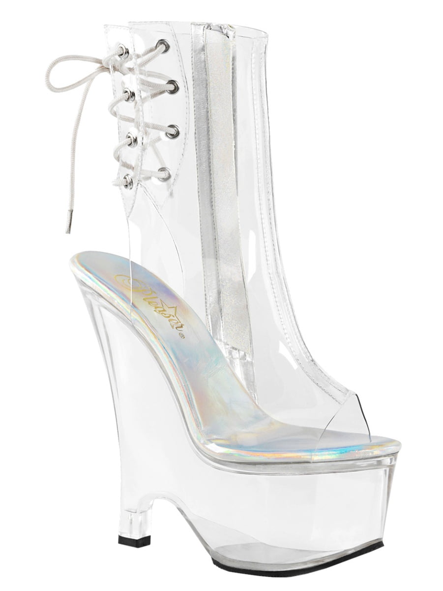 SummitFashions - Womens Wedge Ankle Boots Clear High Heels Open Toe ...