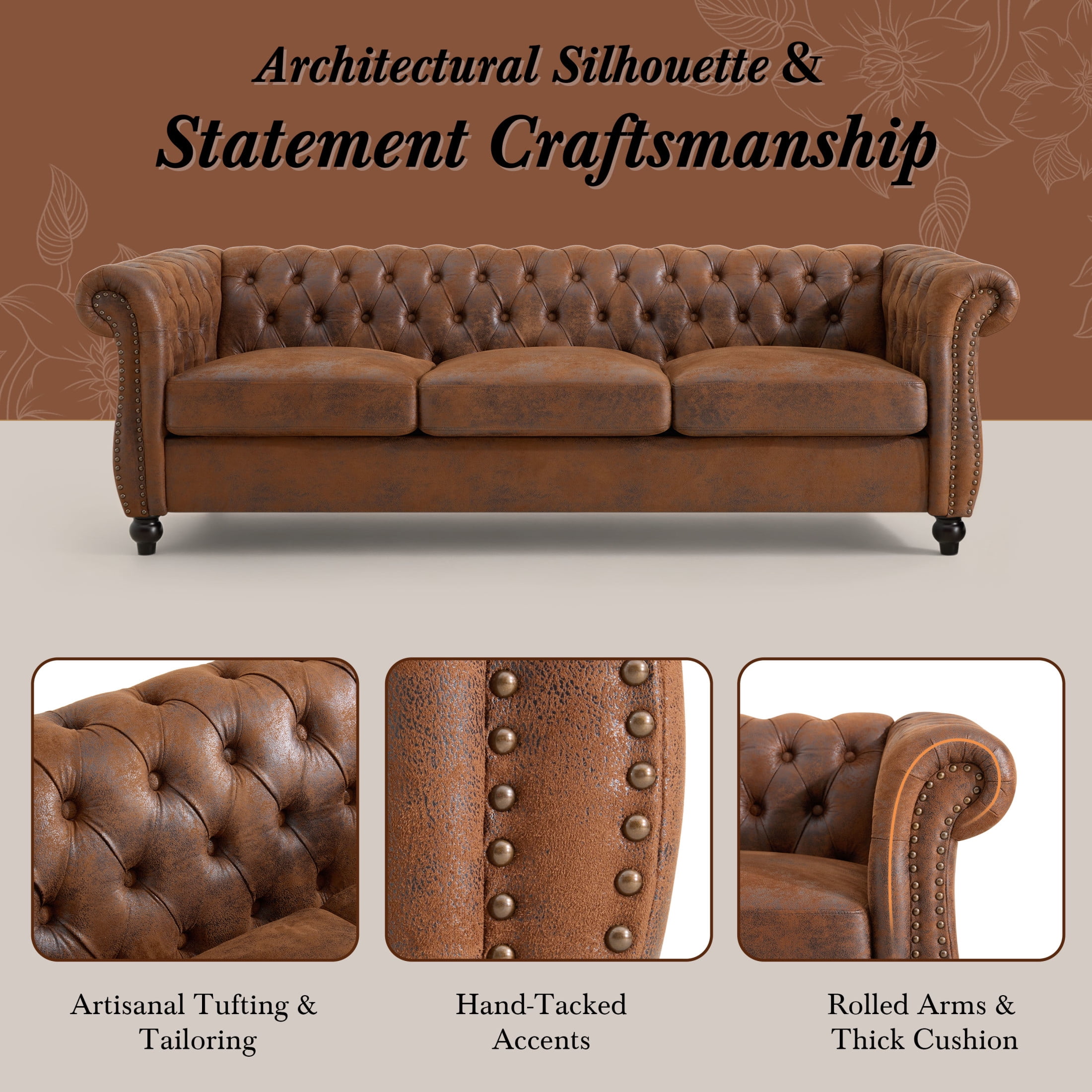 Christopher Knight Home Chesterfield L-Shaped Sofa with Storage Ottoman, Tufted Faux Suede, Brown