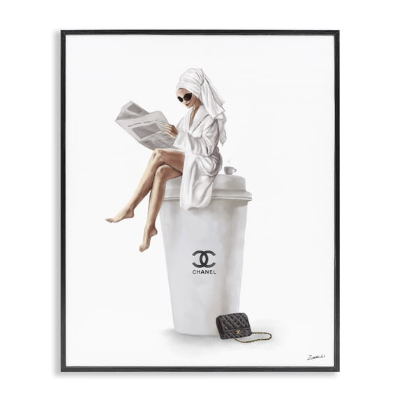 Stupell Industries Contemporary Chic Coffee & Purse Female Black Framed Giclee Art, 11 x 14, by Ziwei Li