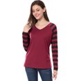 thumbnail image 3 of Unique Bargains Women's Striped Raglan Long Sleeve V Neck T-shirt, 3 of 6
