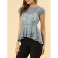 thumbnail image 6 of INSPIRE CHIC Women's Round Neck Cap Sleeves High Low Hem Lace A Line Peplum Blouse, 6 of 7
