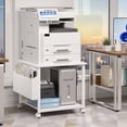 thumbnail image 6 of Large Printer Stand with Drawer, 2 Tier Rolling Printer Cart Holder with Wheels, Mobile Mini Fridge Stand Table with Side Storage for Home Office, White, 6 of 8
