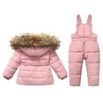 thumbnail image 4 of ZCFZJW Baby Boys Girls Two Piece Snowsuit, Winter Toddler Kids Long Sleeve Hooded Puffer Thickened Down Jacket Coat with Long Snow Ski Bib Pants Outfits Set C-Pink 1-2 Years, 4 of 9