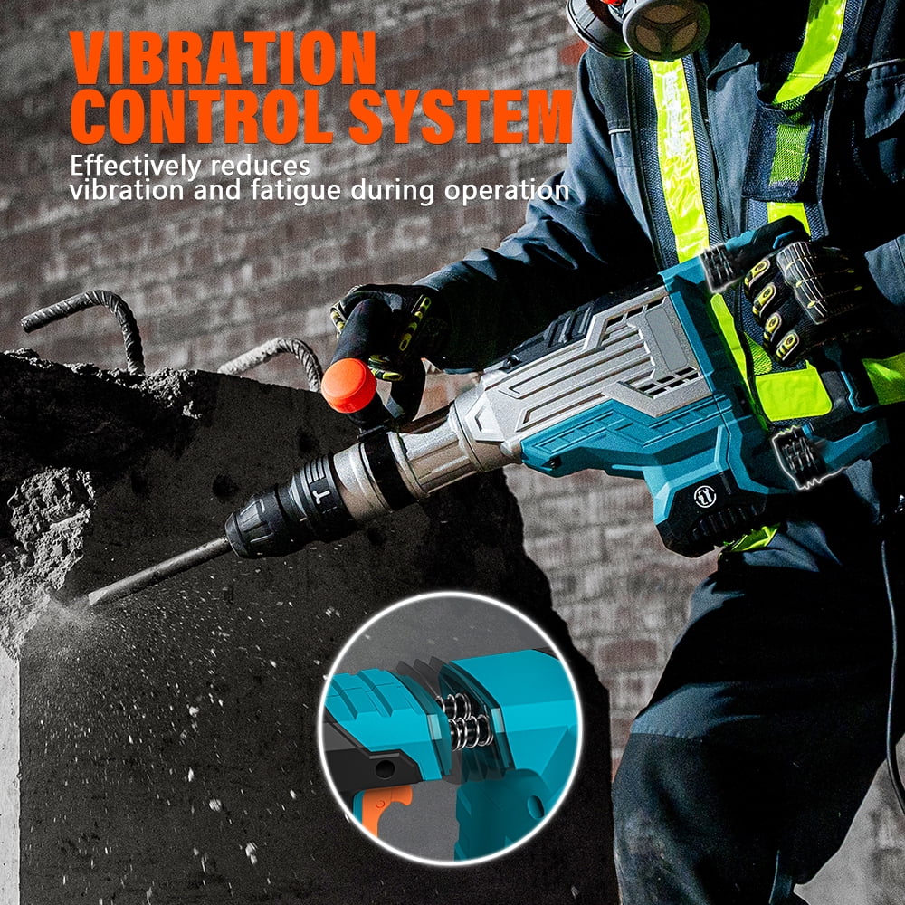BERSERKER 1700W SDS-Max Demolition Jack Hammer, 14-Amp Electric Chipping Hammer with Case, Flat & Bull Point Chisels