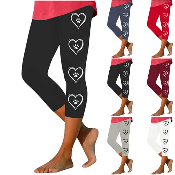AGWOLF Capri Leggings Women Dressy Cropped Pants Tummy Control High Waisted Capris Womens Cute Paws Print Lounge Pants Stretchy Workout Yoga Capri Legging