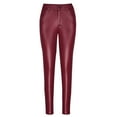 thumbnail image 2 of YYDGH Women's Faux Leather Skinny Pants Button Front High Waisted PU Leather Leggings Pants Wine Red S, 2 of 5