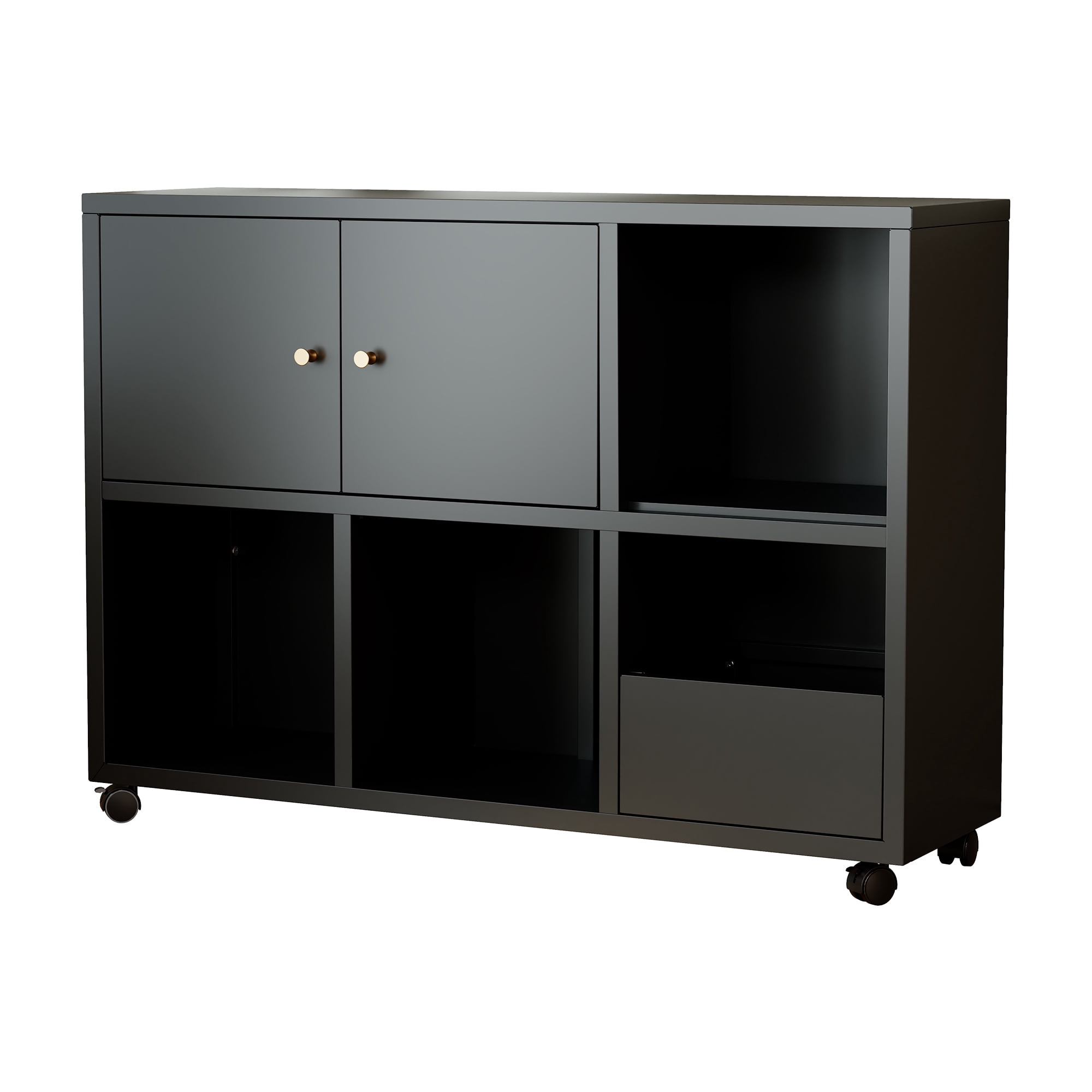 HOQBN Toy Storage Cabinet with 4 Wheels,Cubes Storage Bins Cubes with Open Cubbies & Closed Cabinets,Metal Storage Furniture for Playroom,Living Room,Black