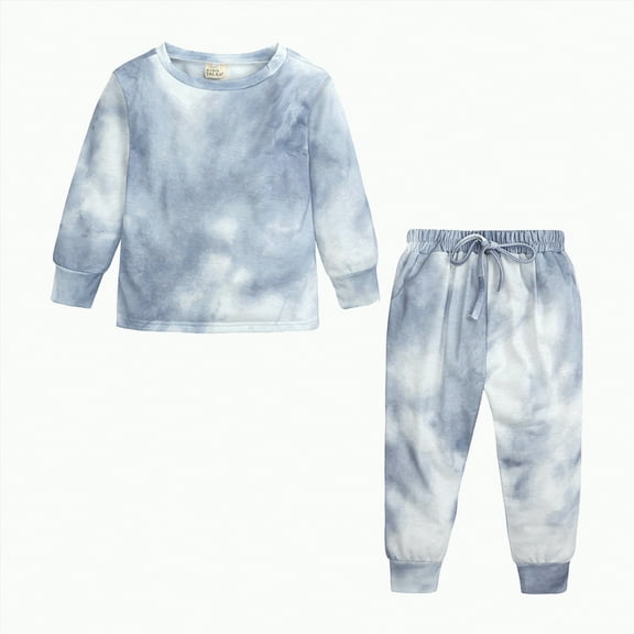 Futezty Toddler Boys Girls Clothes Fall Winter Outfit Sets, Kids Outfits Sets Long Sleeve Crew Neck Tie Dye Elastic Waist 6M 12M 18M 2T 3T 2 Pcs Everyday