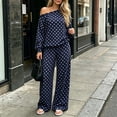 thumbnail image 4 of hoksml Women's Polka Dot Two Piece Outfit Off Shoulder Top Wide Leg Pants Casual Lounge Set Comfort, 4 of 6