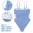 thumbnail image 2 of Traje de baño de una pieza sexy azul para mujer con hombros descubiertos y abertura lateral doble. Traje de baño creativo., 2 of 5