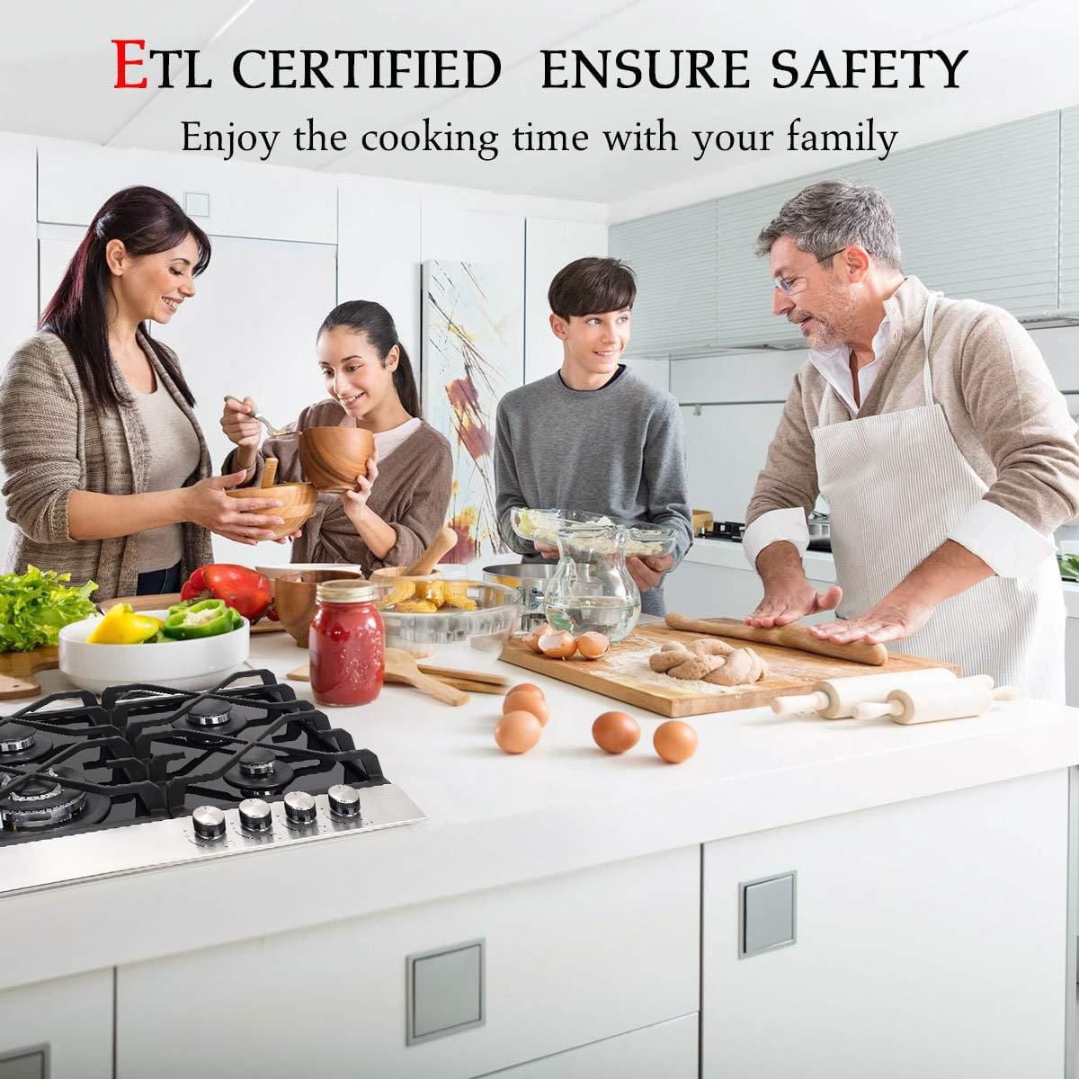 24" Built-in Gas Cooktop, GASLAND Chef GH60BF 4 Burner Gas Hob, 24 Inch NG/LPG Convertible Natural Gas Propane Cooktops, 4 Burner Gas Stovetop with Thermocouple Protection, Black Tempered Glass