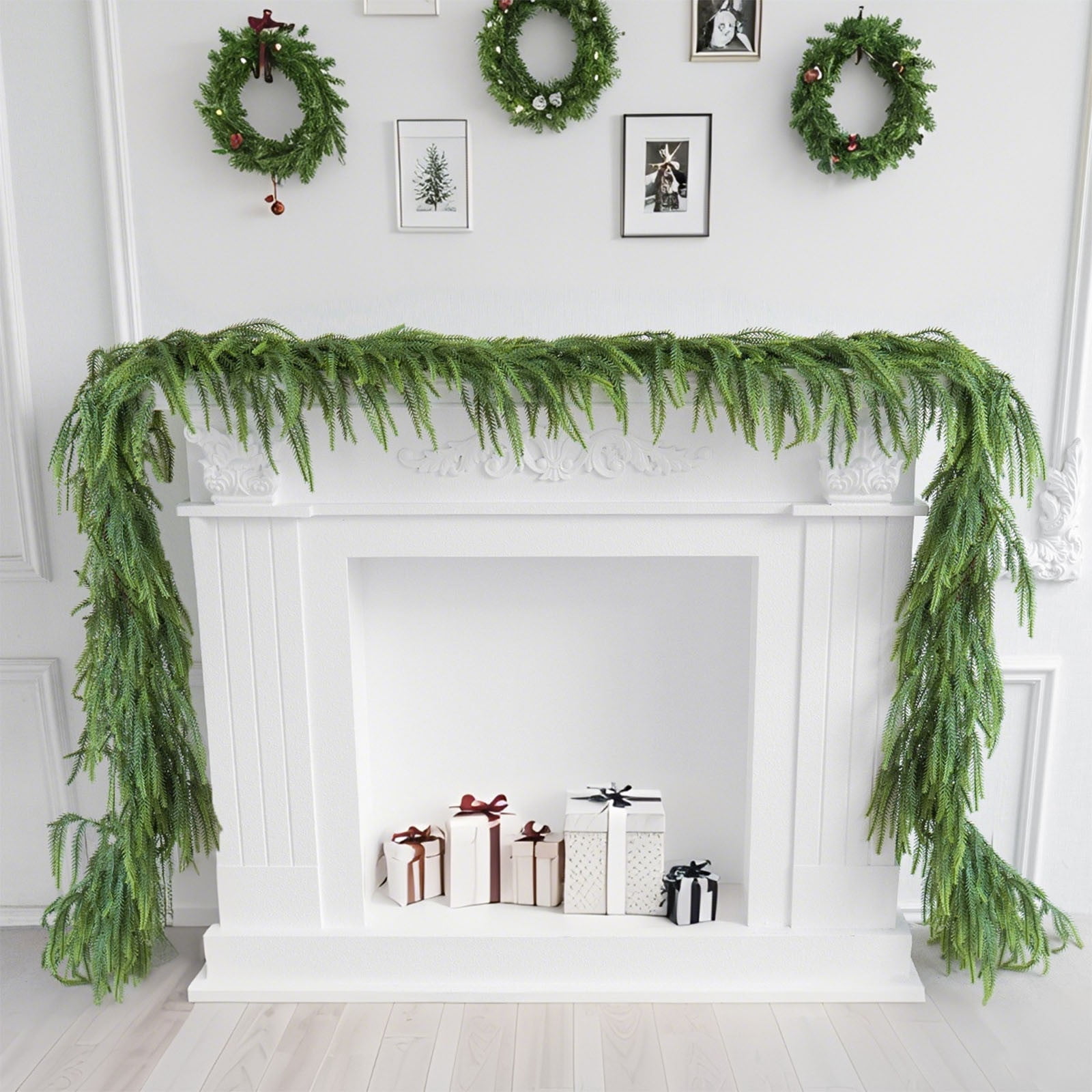 KOYPTL 8.86ft Christmas Garlands Norfolk Pine Garland Real Touch Artificial Faux Greenery Garland for Table, Mantle, Staires, Wall Holiday Indoor Outdoor Christmas Decorations