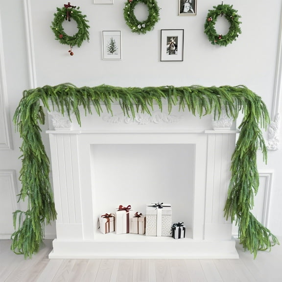 Real Touch Norfolk Pine Christmas Garland, Winter Greenery Garland for Christmas, Holiday Seasonal Outdoor/Indoor Home Decor 106in