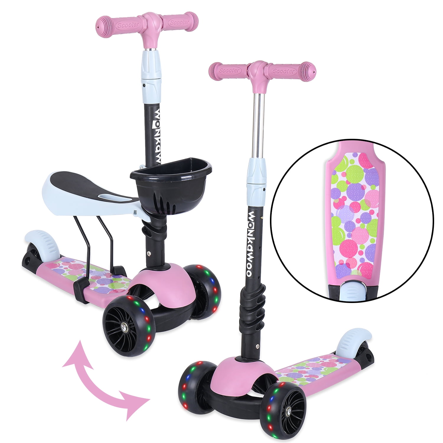 WonkaWoo 2in1 Kick Scooter with Removable Seat for Kids & Toddlers