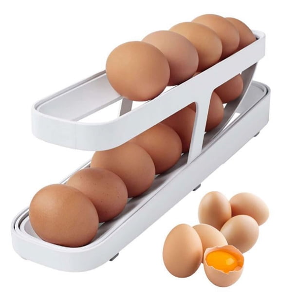 Dispensador de huevos, dispensador de huevos rodantes que ahorra espacio y organizador para almacenamiento en refrigerador plástico duradero y fácil de limpiar