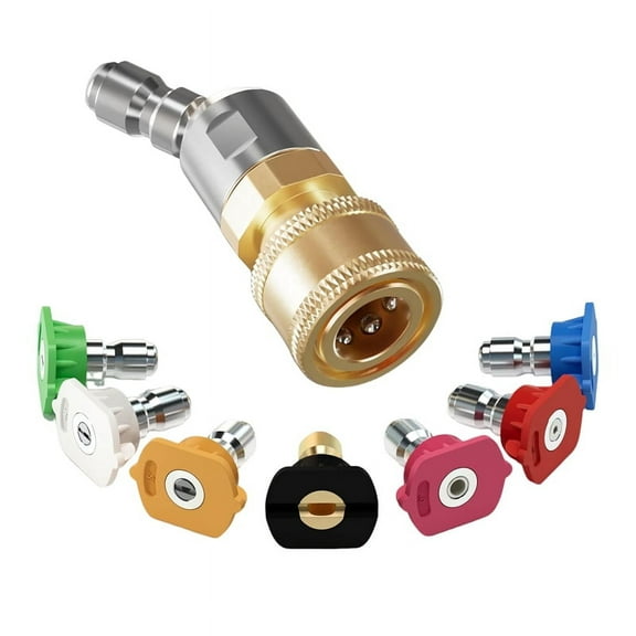 Quick Pivoting Coupler Attachment 7 Pressure Washer Nozzle Tips,1/4 Inch Quick Connector with 360° Rotation Angle