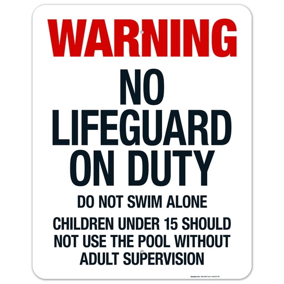 Maryland No Lifeguard On Duty Sign, Complies With State Of Maryland Pool Safety Code, 24x30 Aluminum