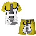 thumbnail image 4 of Conjunto de pantalones cortos de manga corta con estampado 3D y patrón de guitarra musical personalizado Conjunto holgado de 2 piezas para hombre, 4 of 5
