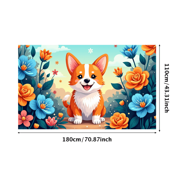 LUUFILx Cute Corgi Dog Cartoon Banner Floral Backdrop Party Supplies Photography Props Background Baby Shower Birthday Decorations Event Decor